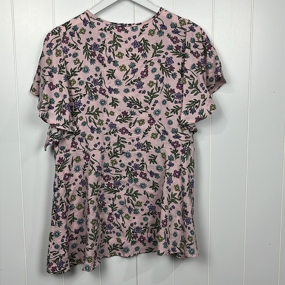 First Love Womens Top S Lilac Blue Floral Print Flutter Sleeves Pullover Pretty - Picture 6 of 9